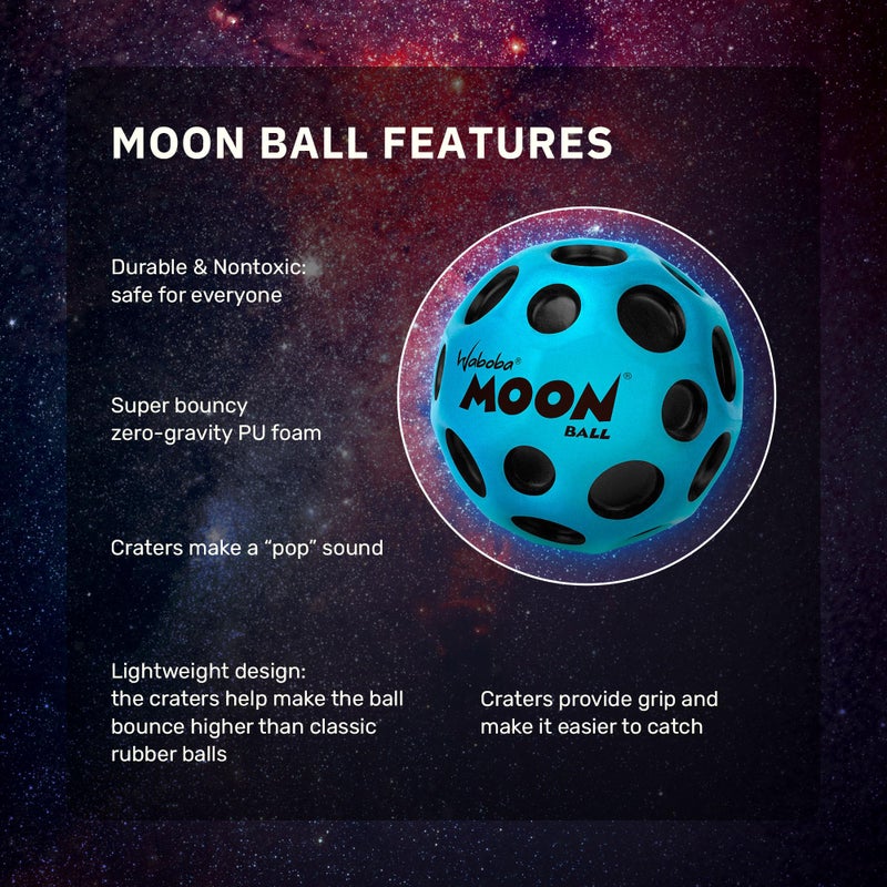 Waboba Moon Ball - Super High Bouncing Ball - Neon Coloured Indoor and Outdoor Ball Ages - Make Pop Sounds - Easy to Grip  Blue - (65 mm - Image 3